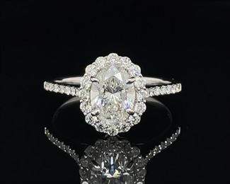 Gorgeous 1.65ctw Diamond Oval Flower Halo Estate Ring in 14k White Gold
