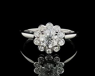 Floral Delight! Estate 0.73ctw Diamond Basket Halo Cluster Ring in 14k White Gold
