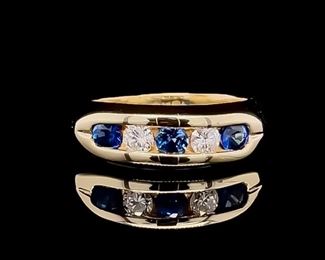 Beautiful 1.05ctw Fine Blue Sapphire & Diamond Channel Estate Ring in 14k Yellow Gold
