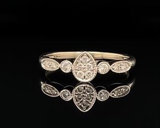 Understated Style! Estate Vintage Pear Illusion Petite Diamond Cluster Ring in 14k White Gold