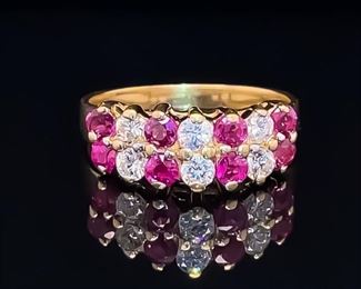 Vibrant Glitter! 0.60ctw Estate Ruby & Diamond Cluster Ring in 14k Yellow Gold