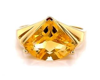 Bold Sunshine Color! Estate Triangle Citrine Solitaire Ring in 14k Yellow Gold