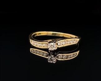 Dainty Dazzler! Estate Petite 1/4 Carat Diamond Solitaire Curved Channel Ring in 14k Yellow Gold