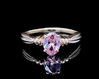 Pretty in Pink! Cotton Candy Pink Ice Cubic Zirconia Oval Solitaire Estate Ring in 10k Yellow Gold