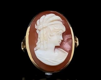 Bold Vintage Must-Have! Large Carved Cameo Estate Ring in 10k Yellow Gold