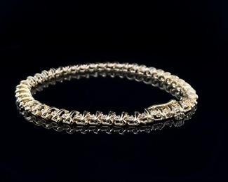 1.70ctw Diamond 2-Stone Channel Bar Link Tennis Bracelet in 14k Yellow Gold Estate