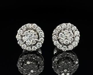 Head Turning BOLD Sparkle! Estate Diamond Cluster Halo Studs in 18k White Gold