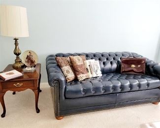 Leather, Chesterfield Style  Sofa, Sleeper Sofa, Excellent condition. Leather brief case, nightstands, lamps