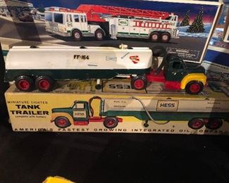 Hess, Trucks, Rescue Trucks. Firetruck, Tank Trailer, with boxes 