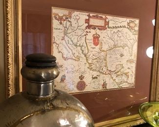 Reproduction of a late 17th century map of Mexico, custom framed