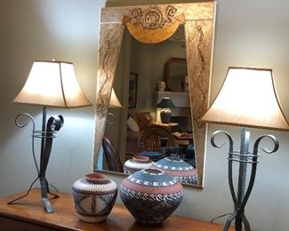 Fabulous mirror designed by David Marshall featuring Native American motifs 