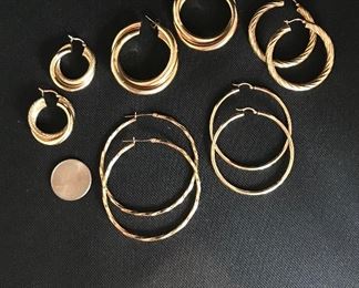 14k gold hoop earrings in several sizes