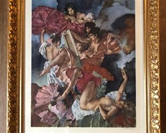 “A Question of Attribution” by Sir William Russell Flint, colored lithograph, PENCIL SIGNED BY THE ARTIST, custom framed 