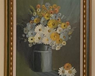 Art Milk Jug w Daisies by Ashley