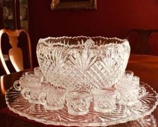 Crystal punch bowl set with cups and plater  Best offers