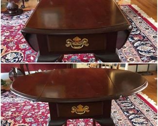 Pair of Queen Ann cherry drop leaf end tables with drawers 
Best offers
Side Tables (2)
27” long x 33” wide with sides out or 17” sides down x 23 high