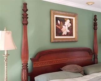 Pennsylvania House King size poster bed and mattress, bed bench, side chests, armoire 
Best offers
King Size Bedroom Set
83” wide x 87” tall at bedpost x 92” long x 35” at top of mattress from floor
Side Chests (2)
41.5” wide x 22.5” deep x 31” high
TV Cabinet
44” wide x 79” high x 22.5” deep
Cream Fabric Bench
43” wide