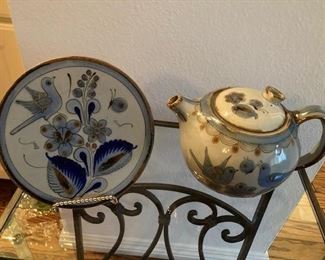 Vintage El Palomar Tonala Mexico Ceramic Hot Plate and Tea Pot