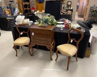 Items available this weekend at St Pauls in Chesapeake, Beautiful antique chairs, silver flatware chest.