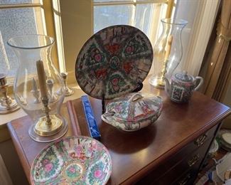 Rose Medallion platters, tea pot and tureen