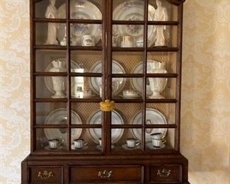 One of several hanging cabinets, Faberge egg plates, figures, porcelain