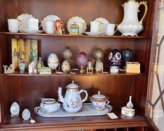 Lomoges chocolate set, Faberge and Limoges eggs, Herend tea set, other Herend
