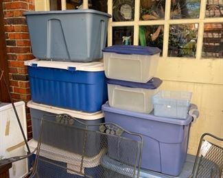 Lots of plastic totes for storage!