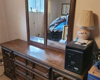 Mediterranean  Style Dresser w/ double mirror. Dresser/server/media cabinet. $50 Mirror $25. OBO