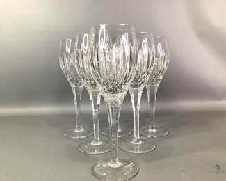 Waterford Crystal Wine Glasses
Set of six (6) Waterford stemmed wine glasses. Each glass has the Waterford stamp on the base. 9"H and no visible cracks or chips.