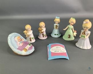 Enesco Birthday Girls
Six (6) Growing Up Birthday Girl figurines. One baby, two age 1, one age 2, one age3, one age 4. All have Enesco/Growing Up stamps on bottom. Tallest is 4.5"H, no visible cracks or chips.