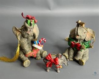 Lenox Elephants
Three (3) Holiday Themed Elephants, marked Lenox. Largest is 2002, Mid-size is 1999 and smallest is not marked Lenox. Range in size from 1.5" to 4".