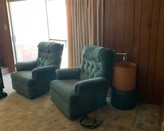 Matching recliners, green footstool