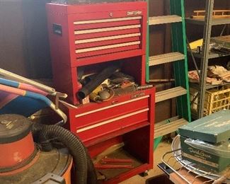 Toolboxes, toolchest, shop vac, ladder, 