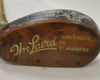 THE LAIRD PUTTER, HAND MADE IN ST ANDREWS SCOTLAND. ALL WOOD STICKERD THE FAMOUS GROUSE. Some use, Grouse sticker worn
