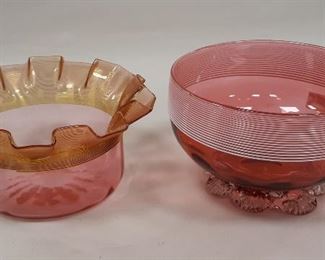 TWO CRANBERRY GLASS BOWLS