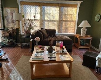 Dk. Brown chaise lounge, matching coffee table and end tables