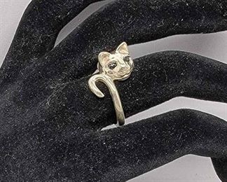 Kabana Sterling Cat Ring With Sapphire Eyes