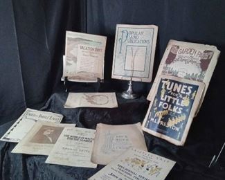 6Large Format Antique vintage Sheet Music With Levenger Open Book Music Holder