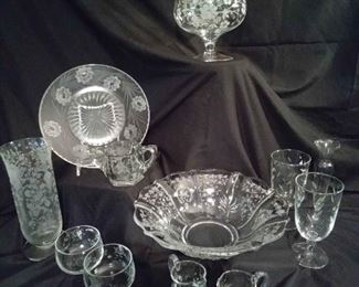 Etched Clear Glass Assortment 12 Pieces
