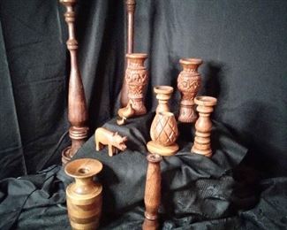 Vintage And Midcentury Wooden Candlesticks And Decor