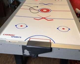 Carmen Sports Air Hockey Table
Air Hockey Table. Powers on. H32" x W84" x D44". Good condition, with one (1) corner plastic broken (but appears to have replacement plastic part).