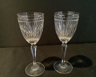 Waterford Crystal Wine Glasses
Pair of Waterford crystal wine glasses. Both have Waterford stamp on the base. One has a tiny chip on the rim of the glass, otherwise no other damage seen. Glasses are 8"H.