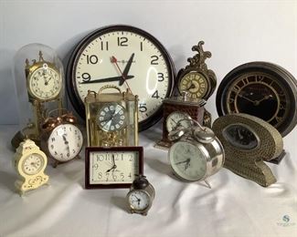 Decorative Table Clocks
Several unique clocks including anniversary clocks, wind-up alarm clocks, battery operated clocks and a Victorian cast metal clock( clock face is loose). All are in unknown working condition. Some show wear.