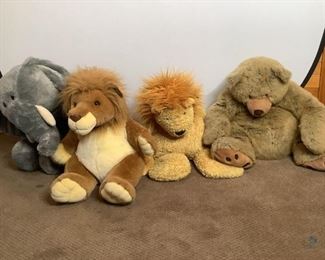 Stuffed Animals
Four (4) large stuffed animals: Brown Bear H23" x W23". Gold Tiger H18" x W17". Brown/Tan Tiger H20" x W19". Grey Elephant H21" x W35". All used condition.