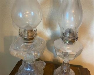 Two Tall Antique Oil Lamps