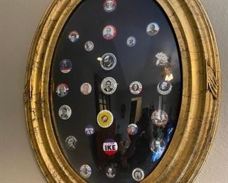 $ 120.00 - Reproduction President Election Pin Display In Frame with Rounded Glass