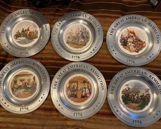 $ 80.00 - Set of 6, "THE GREAT AMERICAN REVOLUTION 1776 - 10.5" Pewter Plates, Canton Ohio 1975