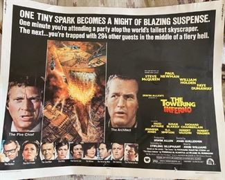 TOWERING INFERNO- This is an ORIGINAL Half-Sheet MOVIE POSTER - NOT A REPRODUCTION ! It was created for use in a theater to promote the engagement of this Motion Picture in 1974! (some slight wear and there is a hole on the bottom right side, see photo)