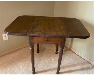 Antique Drop-Leaf Side Table with Front Drawer - with sides open, 38" x 24" 