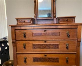 Beautiful Antique Gentleman's Dresser with Mirror - 40" W 18" D x 37" T (69" Tall includes mirror)